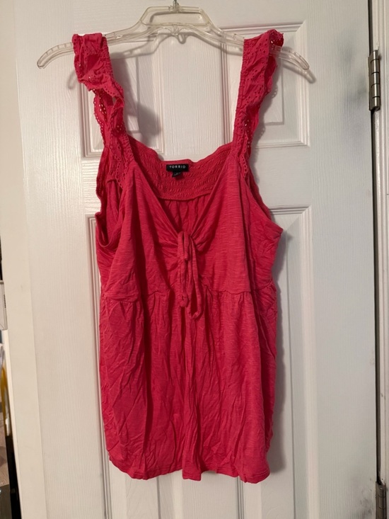 torrid Tops - torrid Hot Pink Tie-Front Lace Strap Tank